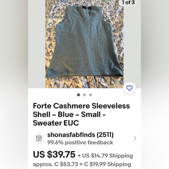 Forte Cashmere shell, tank crew top, sleeveless! Size Large - Picture 10 of 13